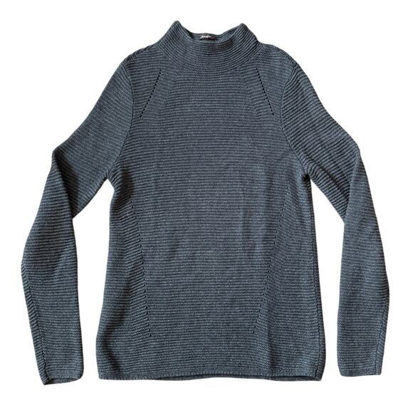 J Mclaughlin Sweater Ribbed Pullover Mock Neck Dark Gray Classic Preppy Womens L - Picture 1 of 6